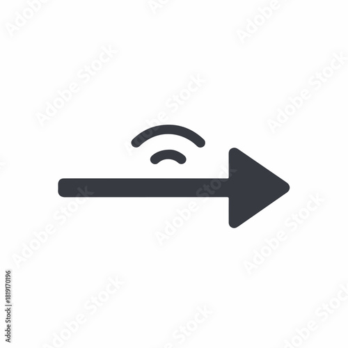 Arrow with signal illustrates wireless network, embodying fast data and broadband connection, and symbolising efficient data transfer. Arrow with signal embodies speed and connectivity.