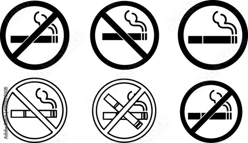 Set of no smoking signs prohibition symbols and smoking allowed icons vector illustration