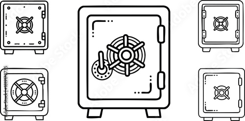 Safe box vector illustration set collection secure storage lock protection secure metal container digital security equipment