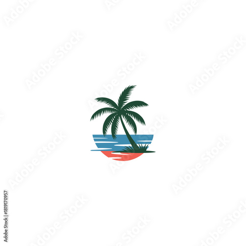 palmtree icon beach waves logo