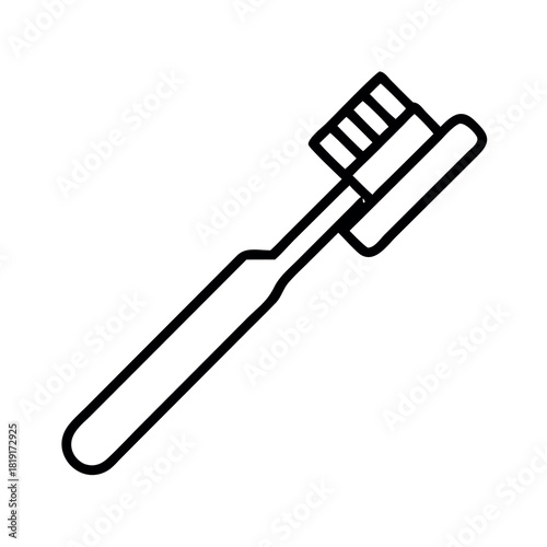 Simple line art illustration of a classic toothbrush with bristles and handle
