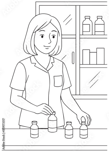 coloring book nurse arranging medicine bottles