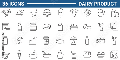 Dairy and milk products line icon set. Outline icon collection. Editable stroke. Vector illustration