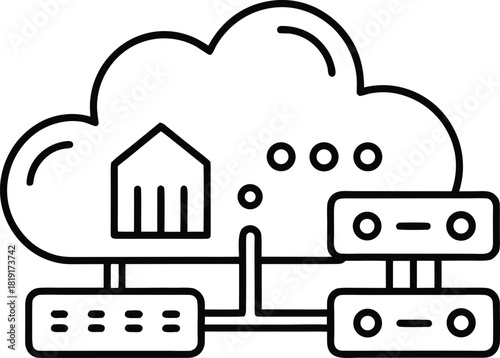 Cloud computing icon with network servers and home symbol
