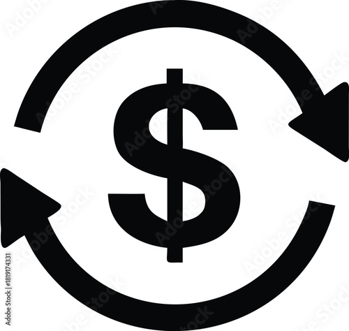 Circulation of money icons set in black and blue colors on white background.