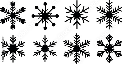 Black snowflake icons set winter design simple vector illustration isolated on white background