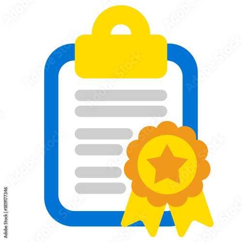 Award Badge Clipboard Icon for Certification, Achievement, Quality Approval, and Success Recognition