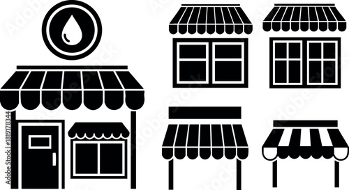 Black gas station building icon vector simple design isolated on white background