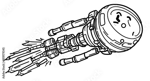 Futuristic space probe or rocket ship in flight, an advanced spacecraft design isolated on