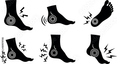 Foot pain vector icons for medical and health care footache illustration