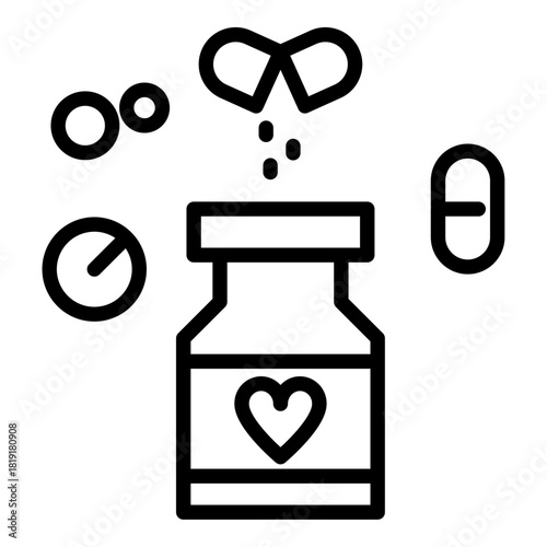 Icono de medicinas. Frasco de medicamentos. Cuidado y bienestar médico. Ilustración vectorial