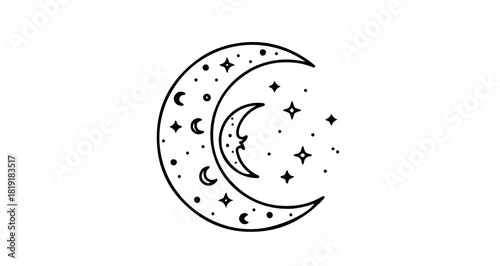 Crescent moon with stars isolated on, a celestial design with cosmic and dreamy elements