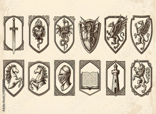 Heraldry emblems set