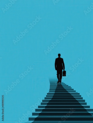 ambitions concept with businessman climbing stairs  no logos no brands ar 34