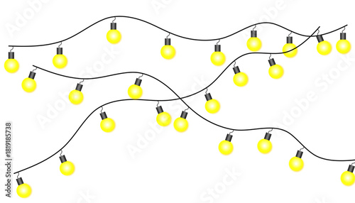 A clean vector illustration of bright golden-yellow string lights with smooth gradients and crisp outlines. Ideal for borders, invitations, banners, and festive graphic layouts.