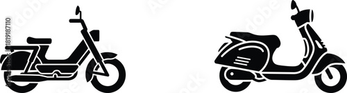 Retro scooter vehicles illustration featuring classic designs on a clean white background showcasing