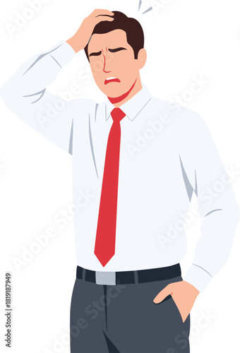 Stressed Businessman with Hand on Head: Vector Illustration Depicting Frustration, Forgetfulness, Professional Failure, Headache, Stress, Business Problems, and Feelings of Confusion or Anxiety