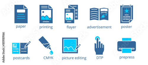 print icon set collection in dual tone style. 