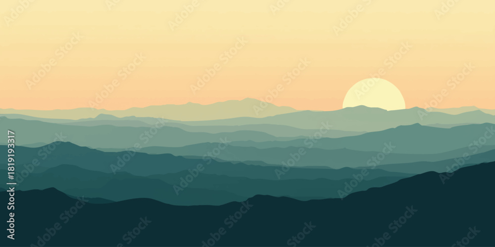 Obraz premium Layered mountain silhouettes against a soft gradient sunset sky