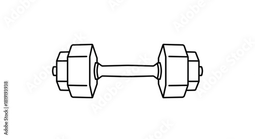 Isolated hand-drawn line art illustration of a dumbbell weight for fitness and exercise, simple iconography