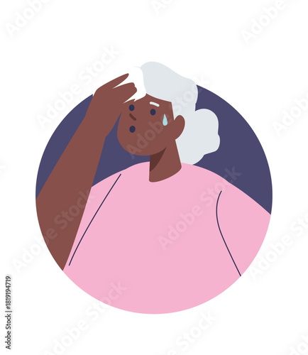 Thirsty aged woman wiping sweat