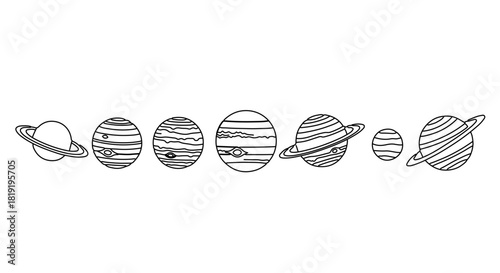 A line art illustration of the solar system planets isolated on, perfect for educational resources