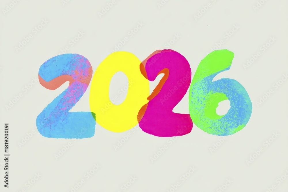 Fototapeta premium Colorful 2026 artwork with vibrant numbers for contemporary design