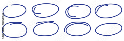 Hand drawn ovals and circles set. Ovals of different widths. Highlight circle frames . Rounds scribble line circles. Vector illustrations. eps 10