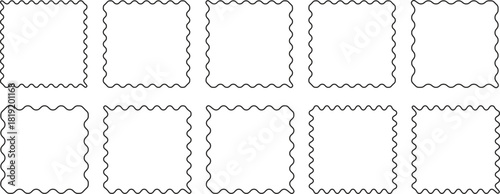 Zigzag edge sticker set for discount labels, badges, and sale tags. Set of zigzag edge frames rectangle shape frame. Postage stamps set. Post stamp frames and borders. Scalloped scallop edge shape