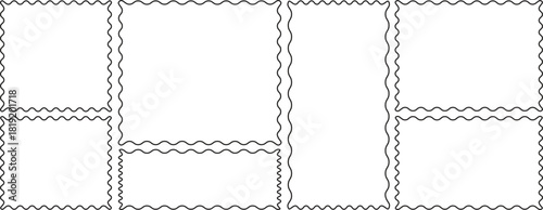 Zigzag edge sticker set for discount labels, badges, and sale tags. Set of zigzag edge frames rectangle shape frame. Postage stamps set. Post stamp frames and borders. Scalloped scallop edge shape