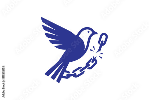 Freedom bird breaking chain Flying dove breaking chains minimalist design
