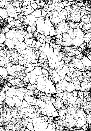 Seamless Cracked Paint Grunge Texture. High Contrast Black and White Abstract Background Overlay.