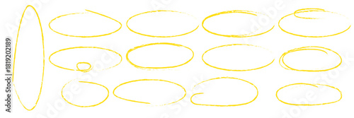 Hand drawn crayon ovals and circles. Ellipses pencil doodle style set. Red round rough thin frames. Round freehand shapes, emphasis highlights. Vector elements for hand drawn diagrams