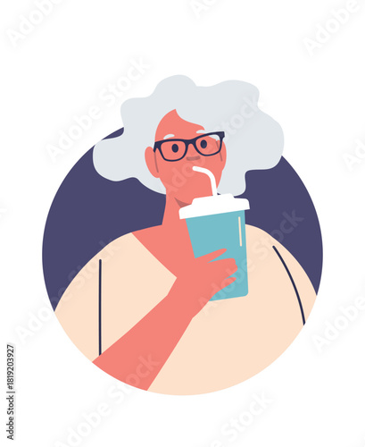 Thirsty elderly woman drinking water