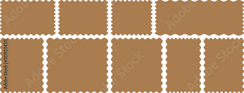 Set of zigzag edge frames rectangle shape frame. Postage stamps set. Post stamp frames and borders. Scalloped scallop edge shape. Zigzag edge sticker set for discount labels, badges, and sale tags. 