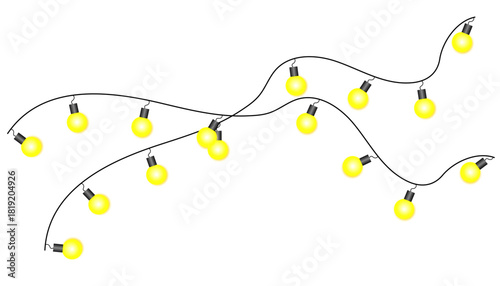 Vector illustration of bright yellow string lights with smooth curves and crisp outlines. Perfect for decorative borders, frames, invitations, banners, and holiday graphics.