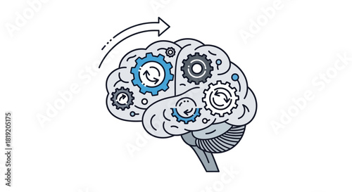 Conceptual illustration of a brain working with gears and cogs.