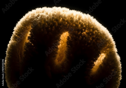 Wallpaper Mural Abstract close-up of a textured, bread-like form with a shadowy effect, illuminated from within. The form displays intricate details and inviting warm tones against a dark backdrop Torontodigital.ca