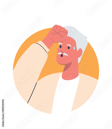 Sweating retired man cartoon avatar