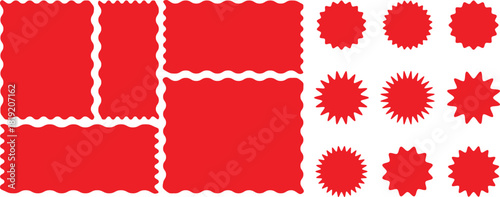 Set of zigzag edge frames rectangle shape frame. Postage stamps set. Post stamp frames and borders. Scalloped scallop edge shape. Zigzag edge sticker set for discount labels, badges, and sale tags. 