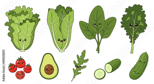 Adorable cartoon vegetables and fruits illustration, healthy food vector for children designs