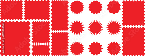 Postage stamps set. Post stamp frames and borders. Scalloped scallop edge shape. Zigzag edge sticker set for discount labels, badges, and sale tags. Set of zigzag edge frames rectangle shape frame. 