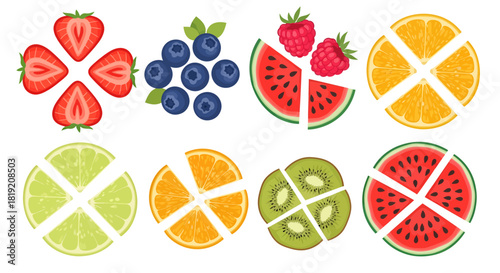 Arrangement of segmented fruit creating a visually appealing and healthy food concept illustration