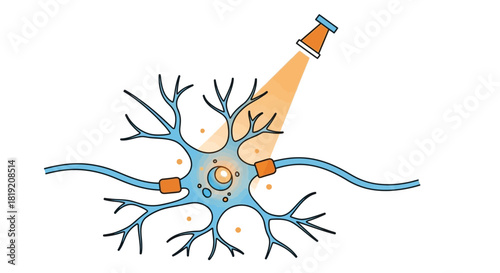 Neuron Activation with Light - Optogenetics Illustration.