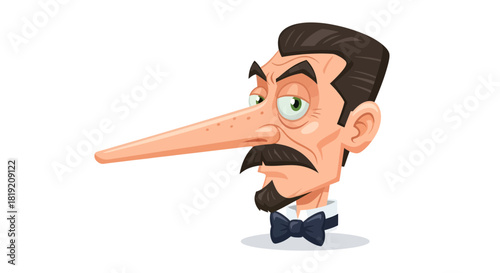 Cartoon character portrait with exaggerated facial features and skeptical expression