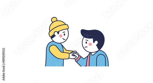 Cartoon illustration depicting a handshaking scene between two characters in a modern style