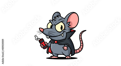 Cartoonish rat character holding dynamite preparing for mischief with evil intent
