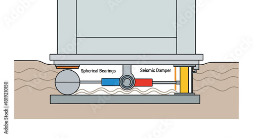 Seismic Isolation System with Spherical Bearings and Damping Mechanism.