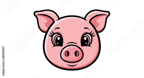 Charming cartoon illustration of a rosy piglet with endearing facial features and expressive eyes