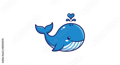 Charming blue whale illustration showcasing its playful heart-shaped water spout design